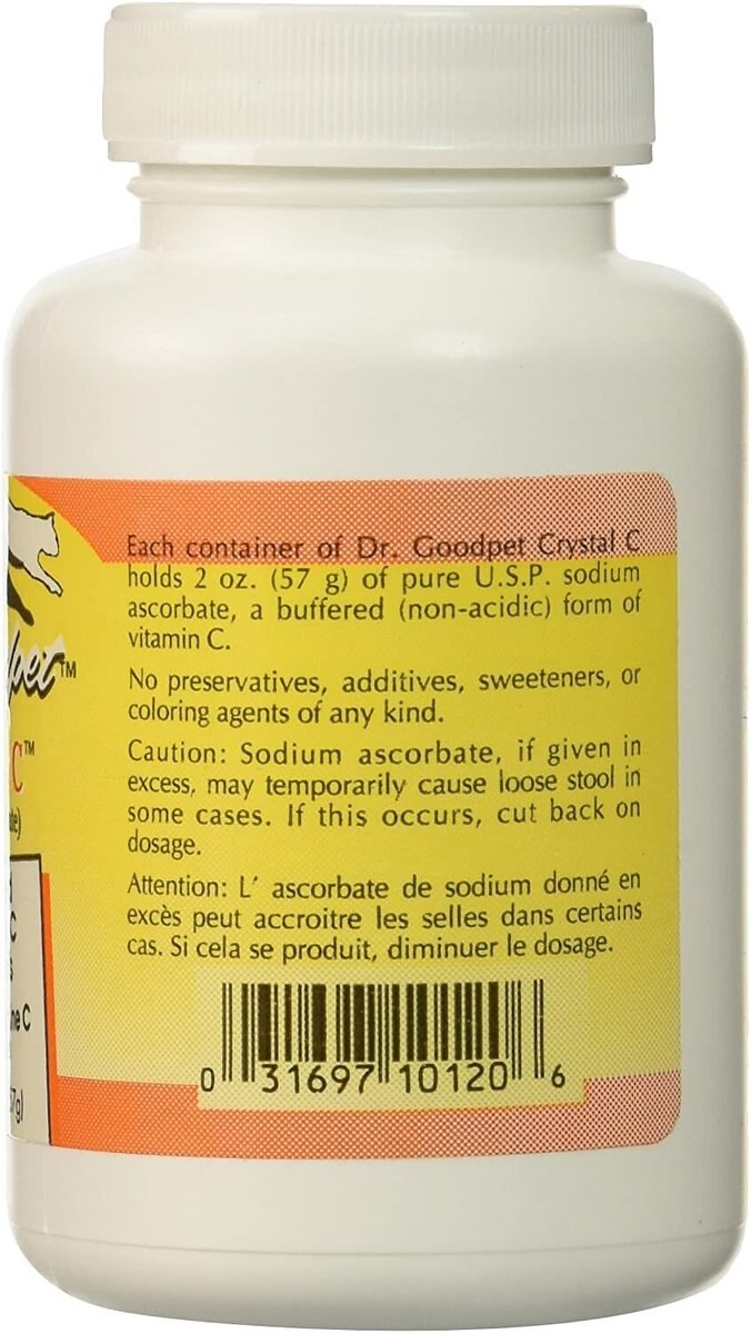 Dr. Goodpet Crystal C Buffered Vitamin C Crystals Dog and Cat Supplement， 2-oz jar