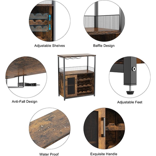 Wine Bar Rack Cabinet with Detachable Wine Rack， Bar Cabinet with Glass Holder