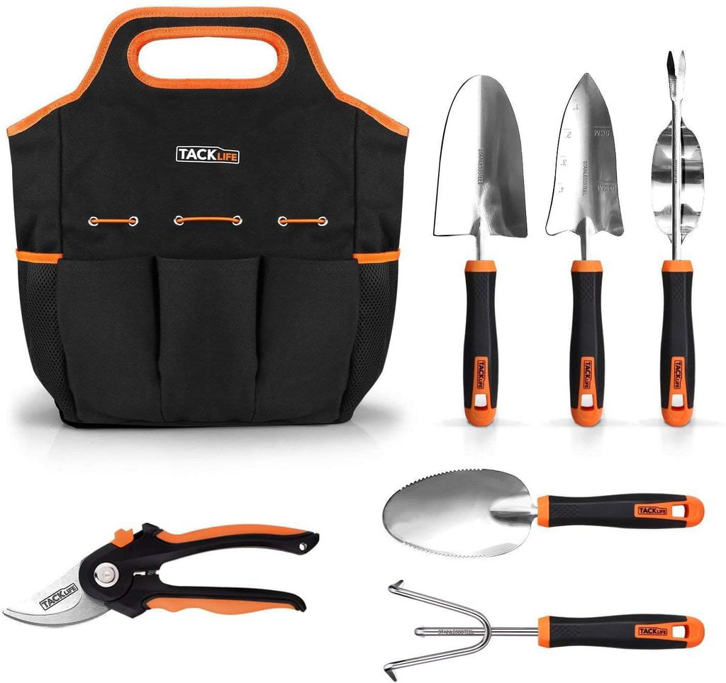 TACKLIFE GGT4A 7 Piece Stainless Steel Heavy Duty Garden Tools Set Black And Orange