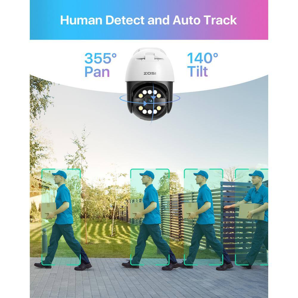 ZOSI Wired 5MP HD POE Outdoor Home Security Camera with 355 Pan Tilt AI Human Vehicle Detection 2-Way Audio IPC-2965Y-W*2