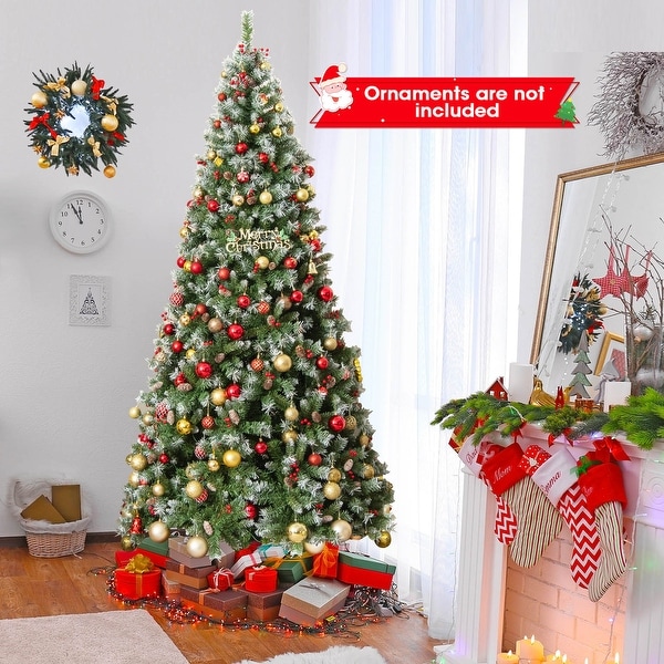 Holiday Hinged Christmas Tree with PVC Branch Tips，Warm White LED Lights