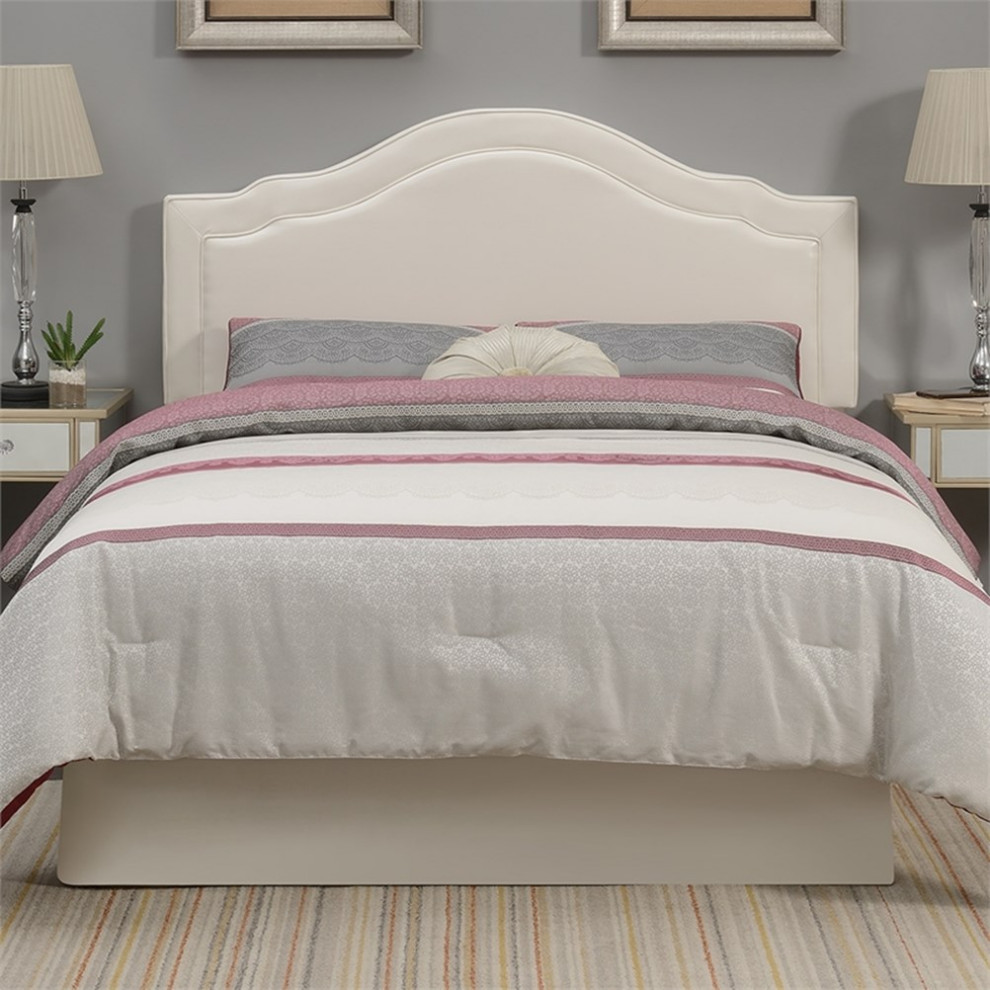 Edmond Cream Faux Leather Upholstered Queen Headboard   Transitional   Headboards   by Homesquare  Houzz