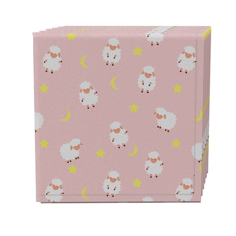 Napkin Set of 4， 100% Cotton， 20x20， Over the Moon Sheep Pink