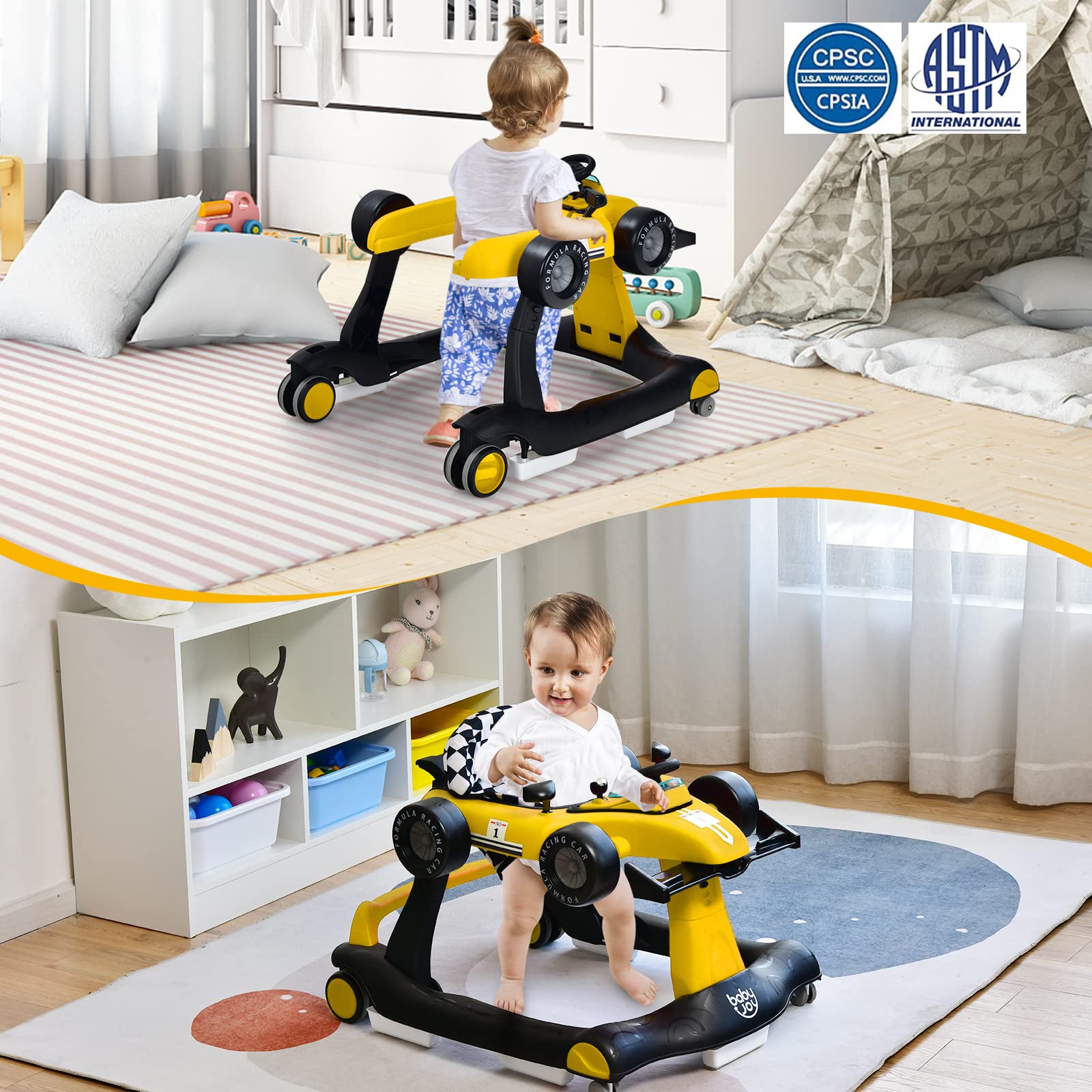 Foldable Activity Walker w/ Adjustable Height & Speed | 4-in-1 Baby Walker