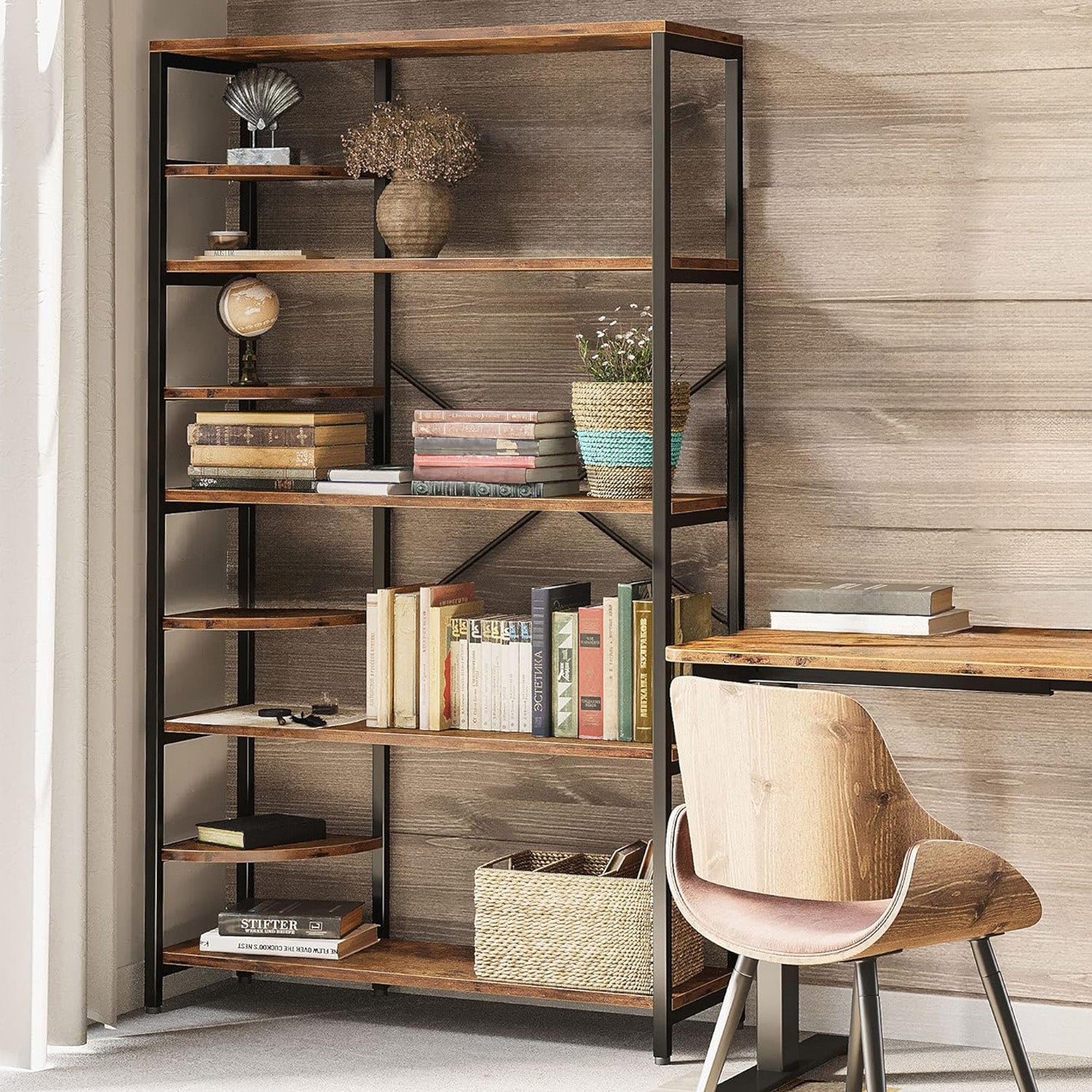 5 Tiers Bookshelf and Bookcase with 4 Small shelves, Home Storage Rack, Suitable for Living Room, Office