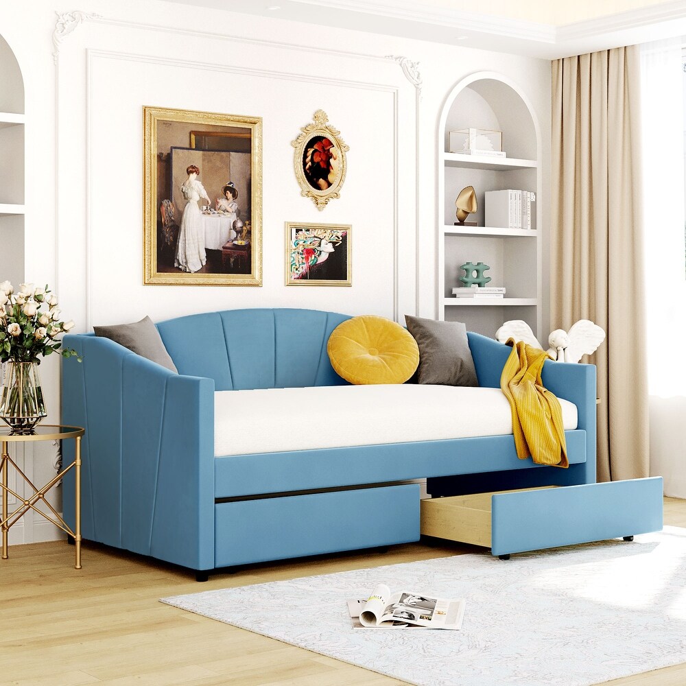 Twin Size Upholstered Daybed Sofa Bed with Two Drawers