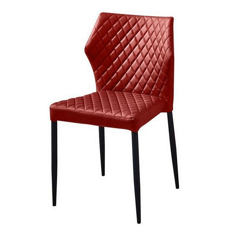 Diamond Tufted Leatherette Dining Chair with Metal Legs， Red， Set  of Four