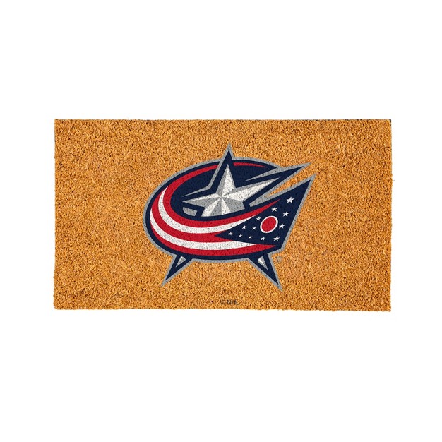 Evergreennhlcolumbus Blue Jackets Logo Natural Coir 28 X 16 Inches Indoor Outdoor Doormat