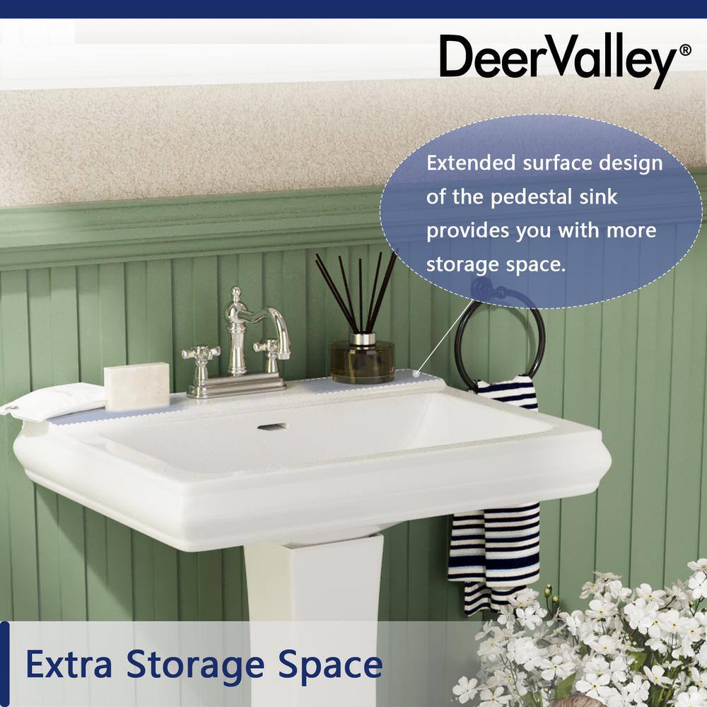 DEERVALLEY Apex White Vitreous China Rectangular Pedestal Combo Bathroom Sink in White with 4 in. Centerset Faucet Holes DV-1P521