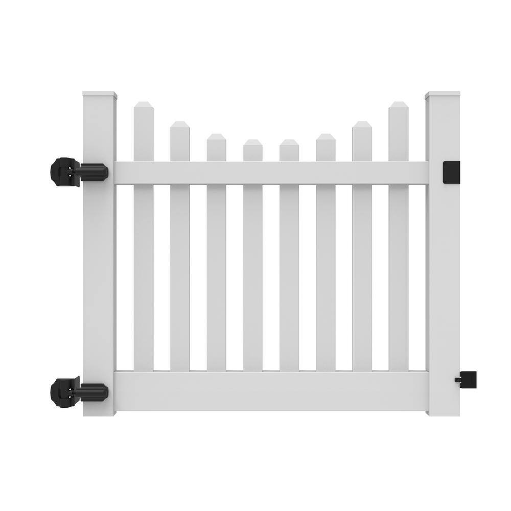 Barrette Outdoor Living Kettle Scallop 5 ft. W x 4 ft. H White Vinyl Un-Assembled Fence Gate 73014760