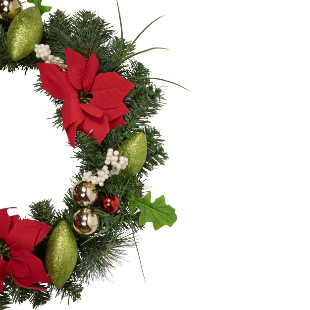 Northlight Decorated Red And Green Poinsettia And Pine Artificial Christmas Wreath 24 inch Unlit