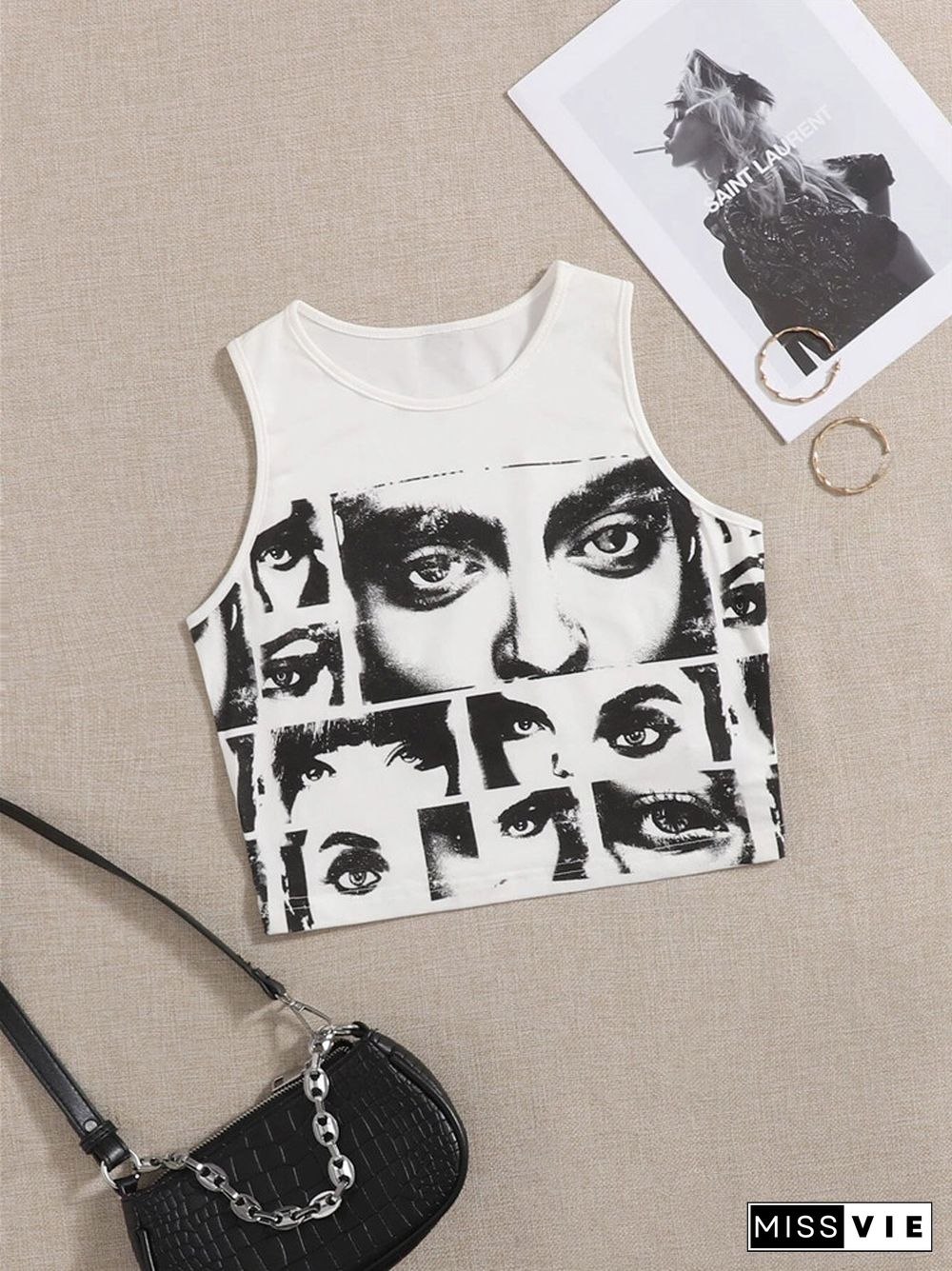 High Street Style Y2K Figure Graphic Crop Top Women Summer Clothes Korean Fashion Sleeveless Tank Top Tee Shirt Streetwear