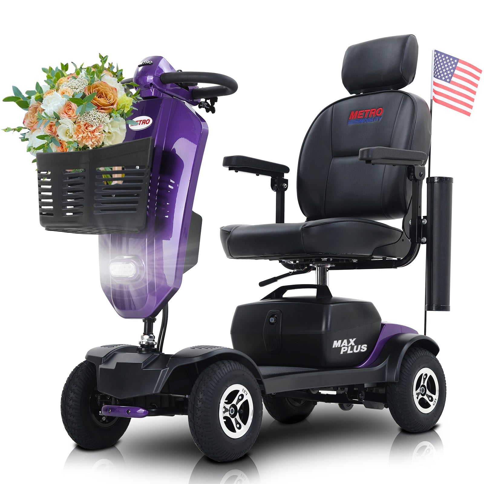 4 Wheels Mobility Scooter for Seniors Adults,LED Lights USB Port Long Range ,Purple