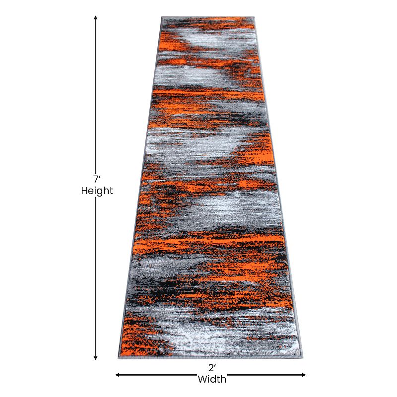 Masada Rugs Masada Rugs Trendz Collection 2'x7' Modern Contemporary Runner Area Rug in Orange， Gray and Black - Design Trz863