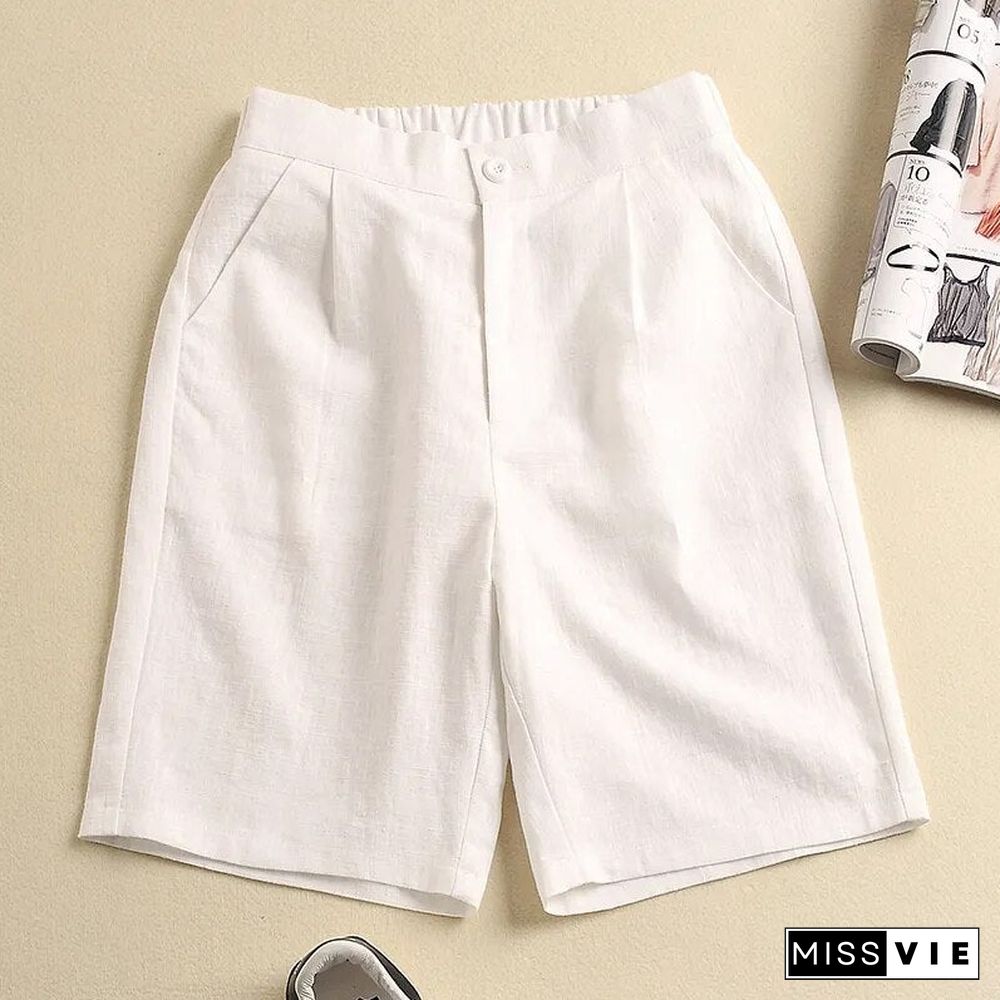 Cotton and Linen Casual Shorts Women's Plus Size Thin Loose All-match Wide-leg Pants Summer New Style Korean High-waist Shorts