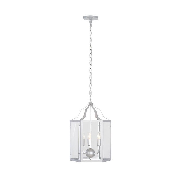 3 light Cage Frame Glass Panel Pendant includes Led Light Bulb Silver Cresswell Lighting