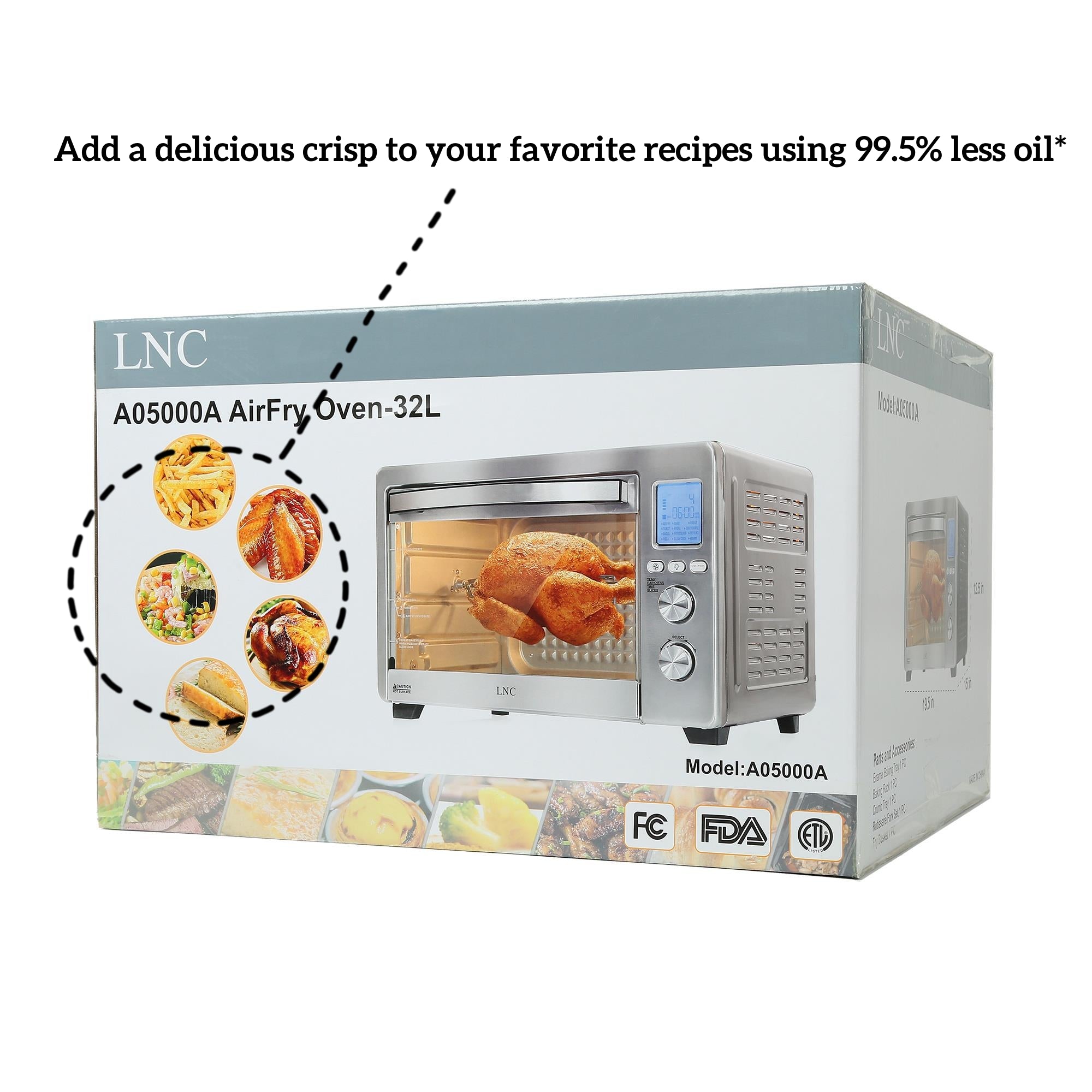 LNC Air Fryer Toaster Oven 12-in-1 Countertop Oven with Speedy Convection, Large 34 QT Capacity, 1750W, Stainless Steel - Gray