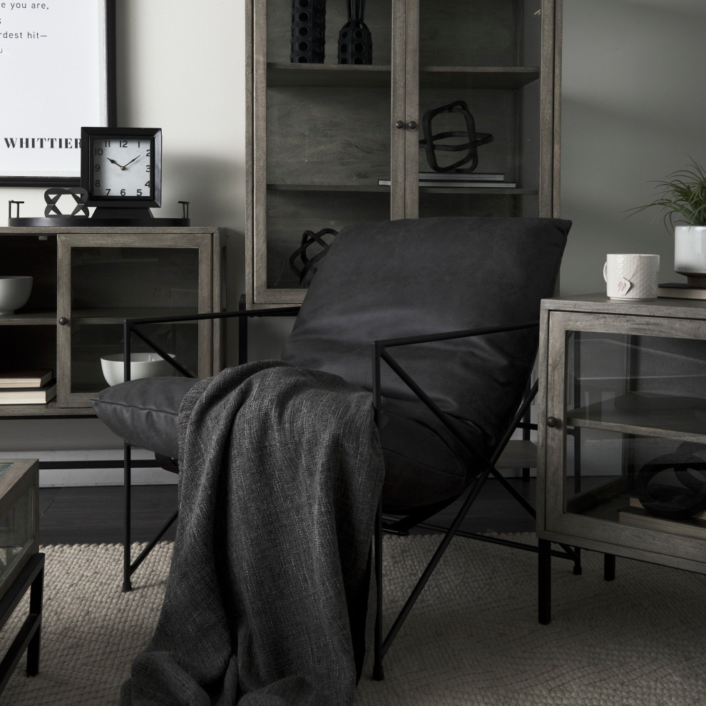 Leonidas Black Faux Leather w/ Black Metal Frame Accent Chair   Industrial   Armchairs And Accent Chairs   by Mercana  Houzz