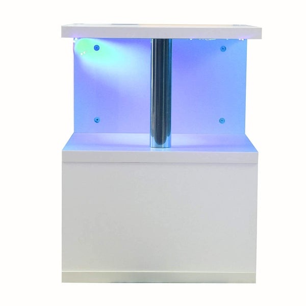 Coffee Table， S-Shaped Tea Table Modern Design High Gloss End Desk with LED Lights Side Table Display Table - as picture