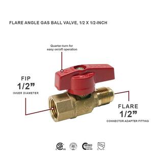 The Plumber's Choice 12 in. Flare x 12 in. Brass FIP Angle Gas Ball Valve LxFAGAS1212