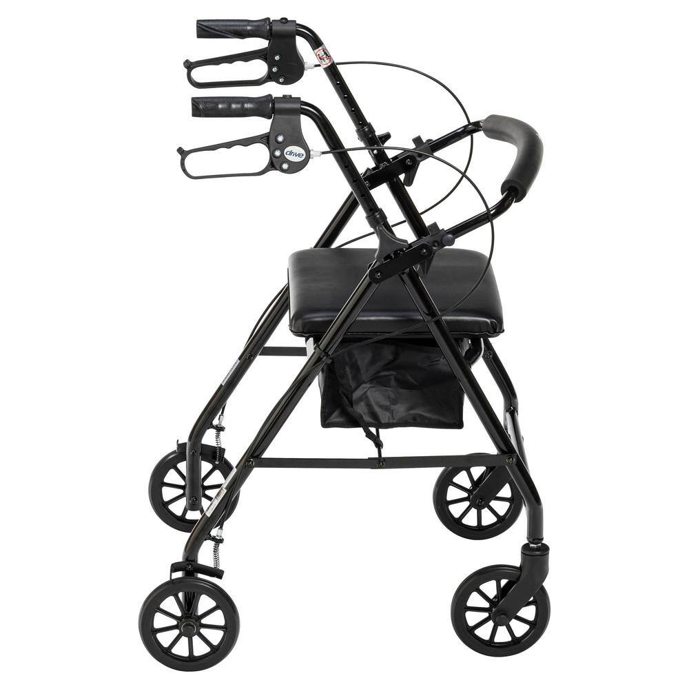 Drive Medical Rollator Rolling Walker with 6 in. Wheels Fold Up Removable Back Support and Padded Seat Black r726bk