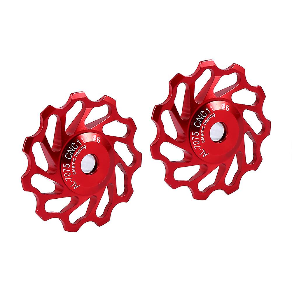 2 X Cnc Alloy Jockey Wheel Rear Derailleur Pulley For Mtb Bicycle Road Bike(red 11t)