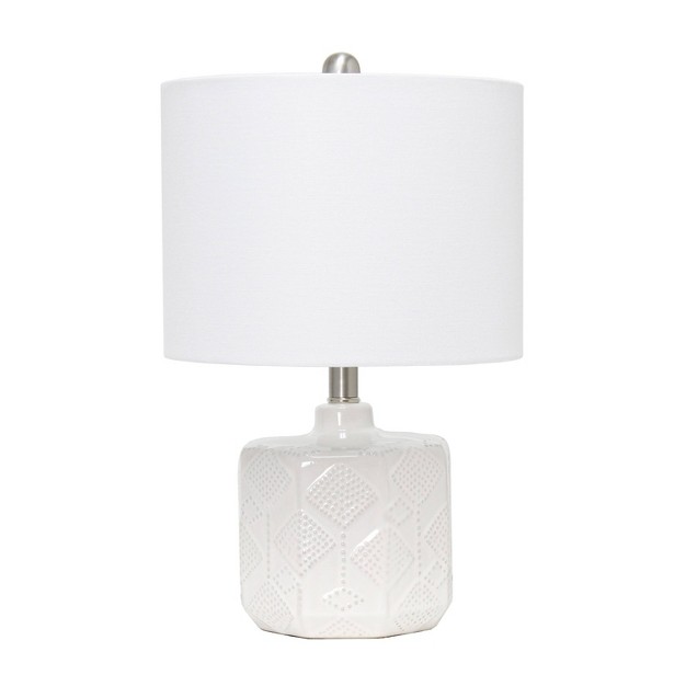 Contemporary Bohemian Ceramic Eyelet Pattern Floral Textured Bedside Table Lamp With Fabric Shade Off white Lalia Home