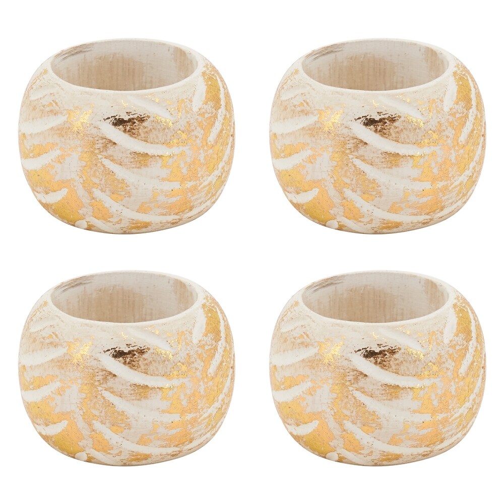 Napkin Rings With Foil Print Wood Design (Set of 4)