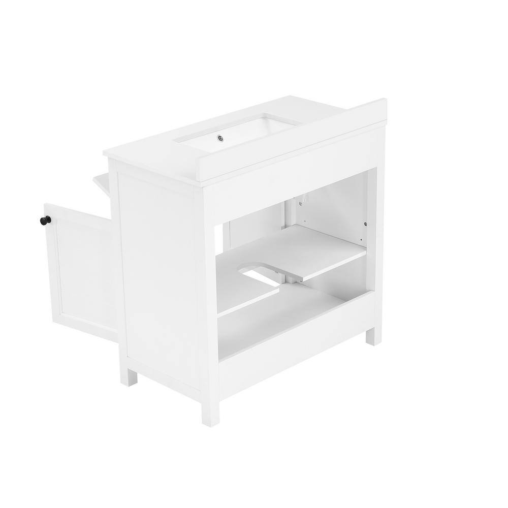 Home Decorators Collection Hanna 36 in. W x 19 in. D x 34.50 in. H Freestanding Bath Vanity in White with White Engineered Stone Top Hanna 36W