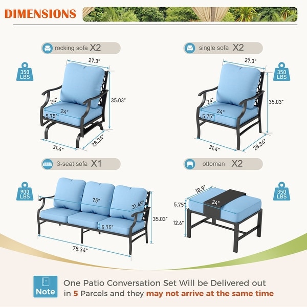 MAISON ARTS 6/7Piece Patio Conversation Sets，Sofa Set with 2/4 x Single Chairs，1 x 3seater Sofa and Coffee Table/Ottomans