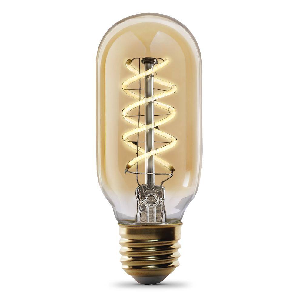 Feit Electric 40-Watt Equivalent T14 Dimmable Spiral Filament Amber Glass E26 Vintage Edison LED Light Bulb Warm White T1440SLEDHDRP