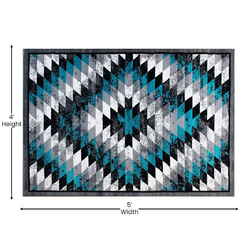 Masada Rugs Masada Rugs Stephanie Collection 4'x5' Area Rug with Distressed Southwest Native American Design 1106 in Turquoise， Gray， Black and White