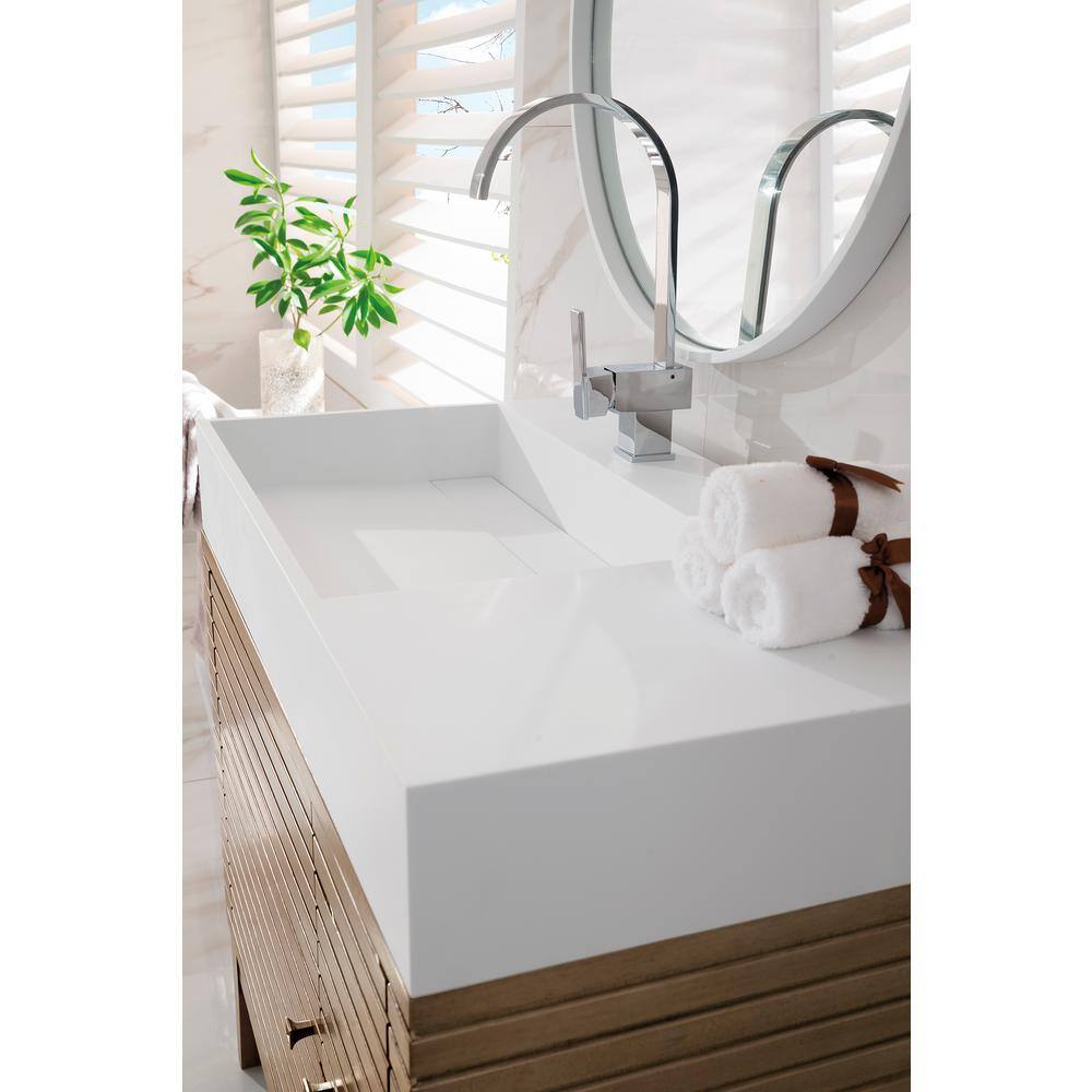 James Martin Vanities Linear 35.5 in. W x 19 in.D x 34.5 in. H Single Bath Vanity in Whitewashed Walnut with Solid Surface Glossy White Top 210-V36-WW-GW