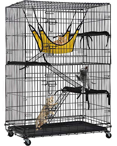 BestPet Cat Cage Cat Crate Cat Kennel 48 inches Cat Playpen with Free hammock 3 Cat Bed 2 Front Doors 2 Ramp Ladders Perching Shelves