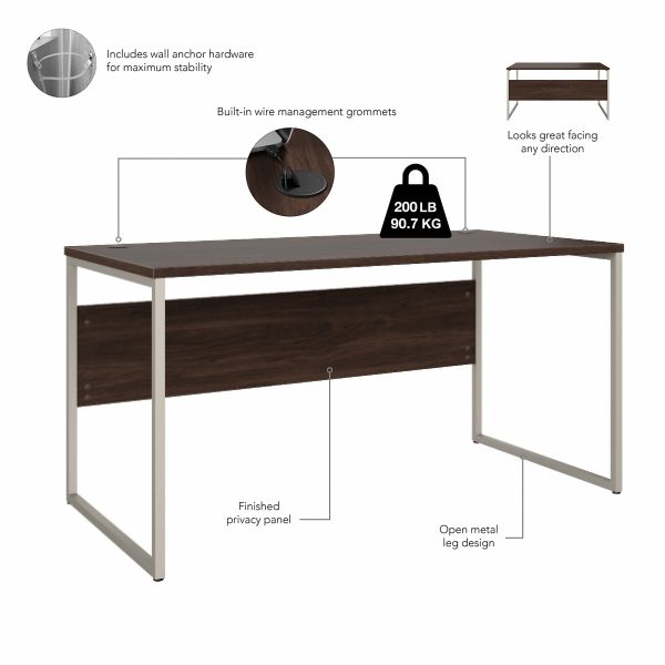 Bush Business Furniture Hybrid 60W x 30D Computer Table Desk with 3 Drawer Mobile File Cabinet in Black Walnut