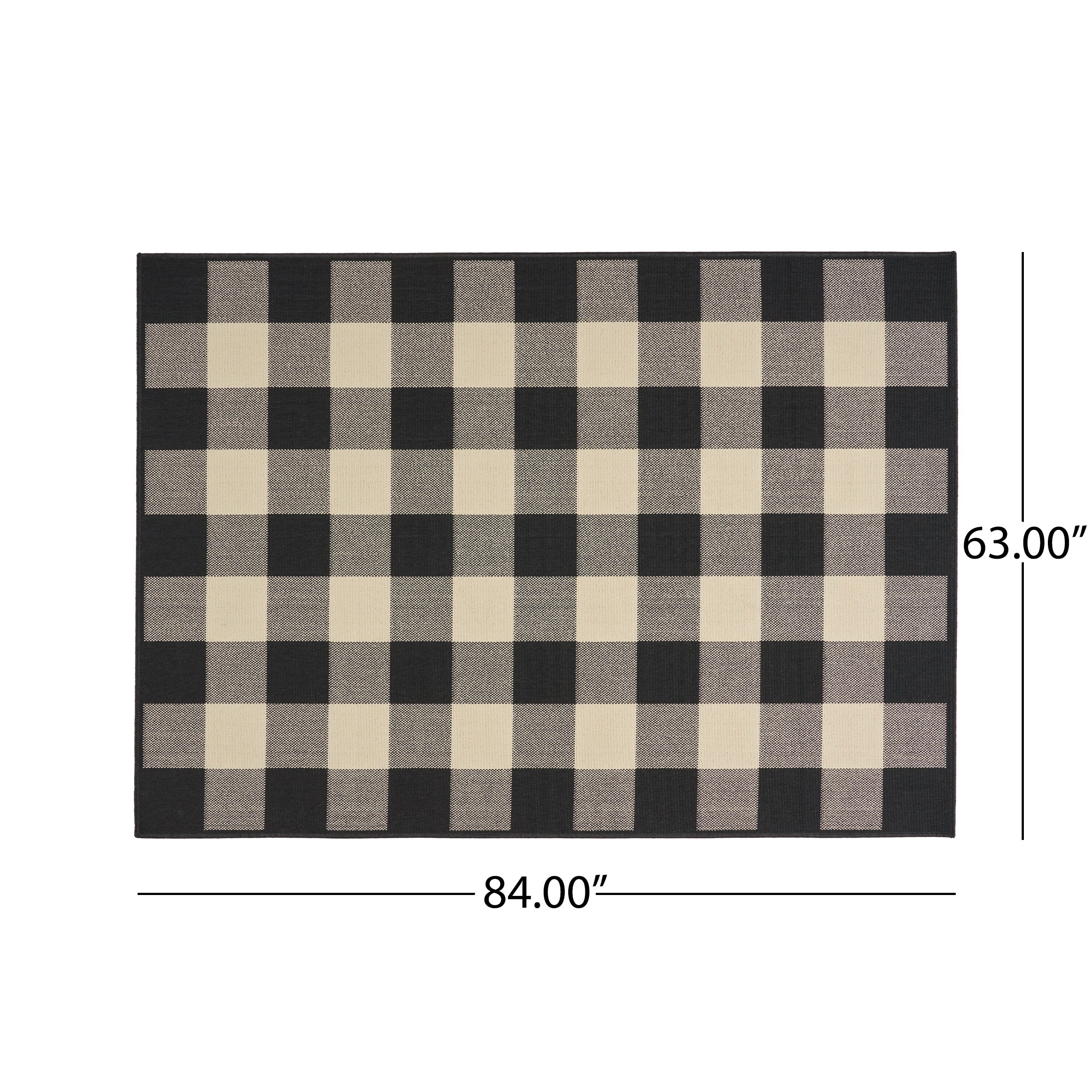 Jessica Outdoor Check Area Rug, Black and Ivory