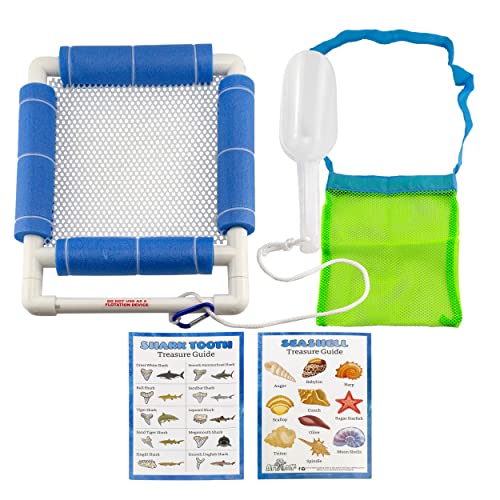 Attatoy Shark Tooth Sand Sifter Set; Beach Fun Play Set w/ Mesh Screen, Scoop, Clip, Bag and Treasure Hunt Guide