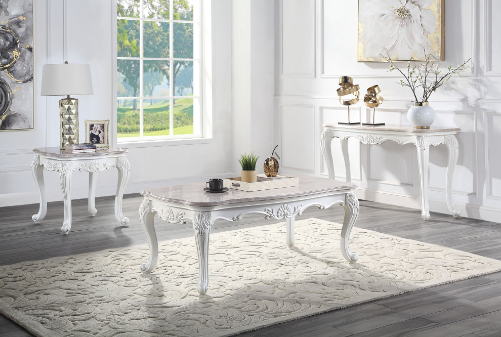 Ciddrenar Sofa Table  Marble Top and White   Victorian   Coffee Tables   by Acme Furniture  Houzz