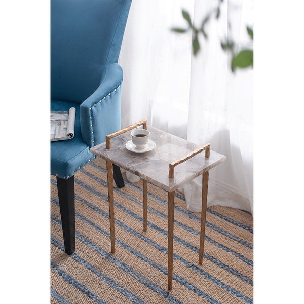 Blue Agate Metal Rectangle Side Table with Tray