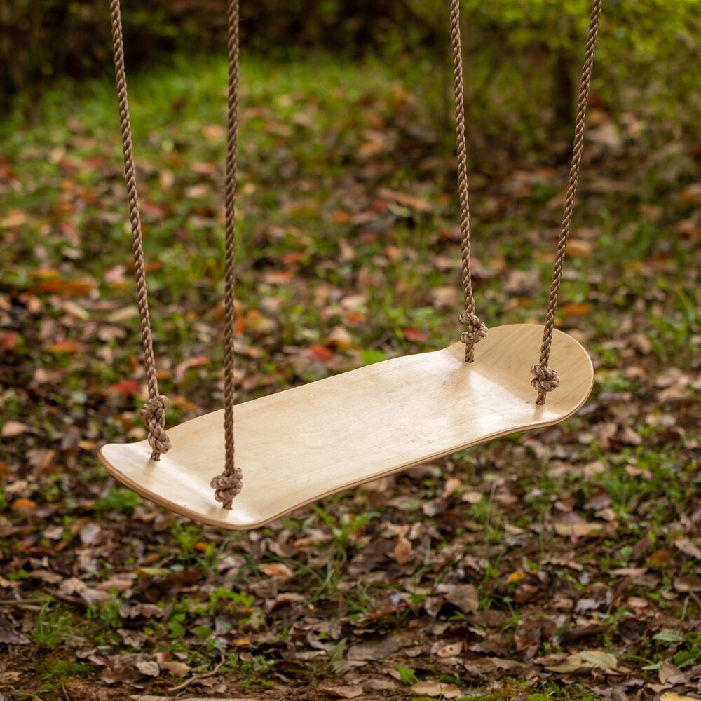 Natural Wooden Outdoor Patio Playground Kids Hanging Adjustable Stand Up Skateboard Swing  Tree Curved Swing Board