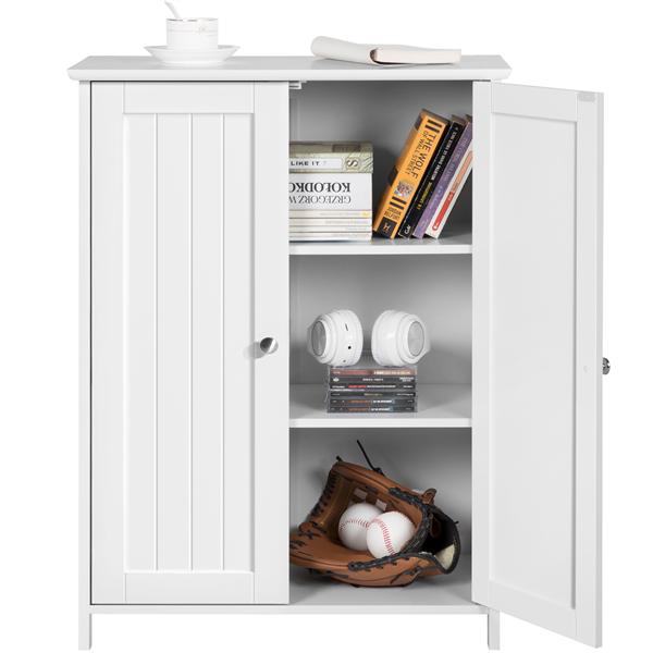 Easyfashion Wooden Double Door Bathroom Storage Floor Cabinet， White