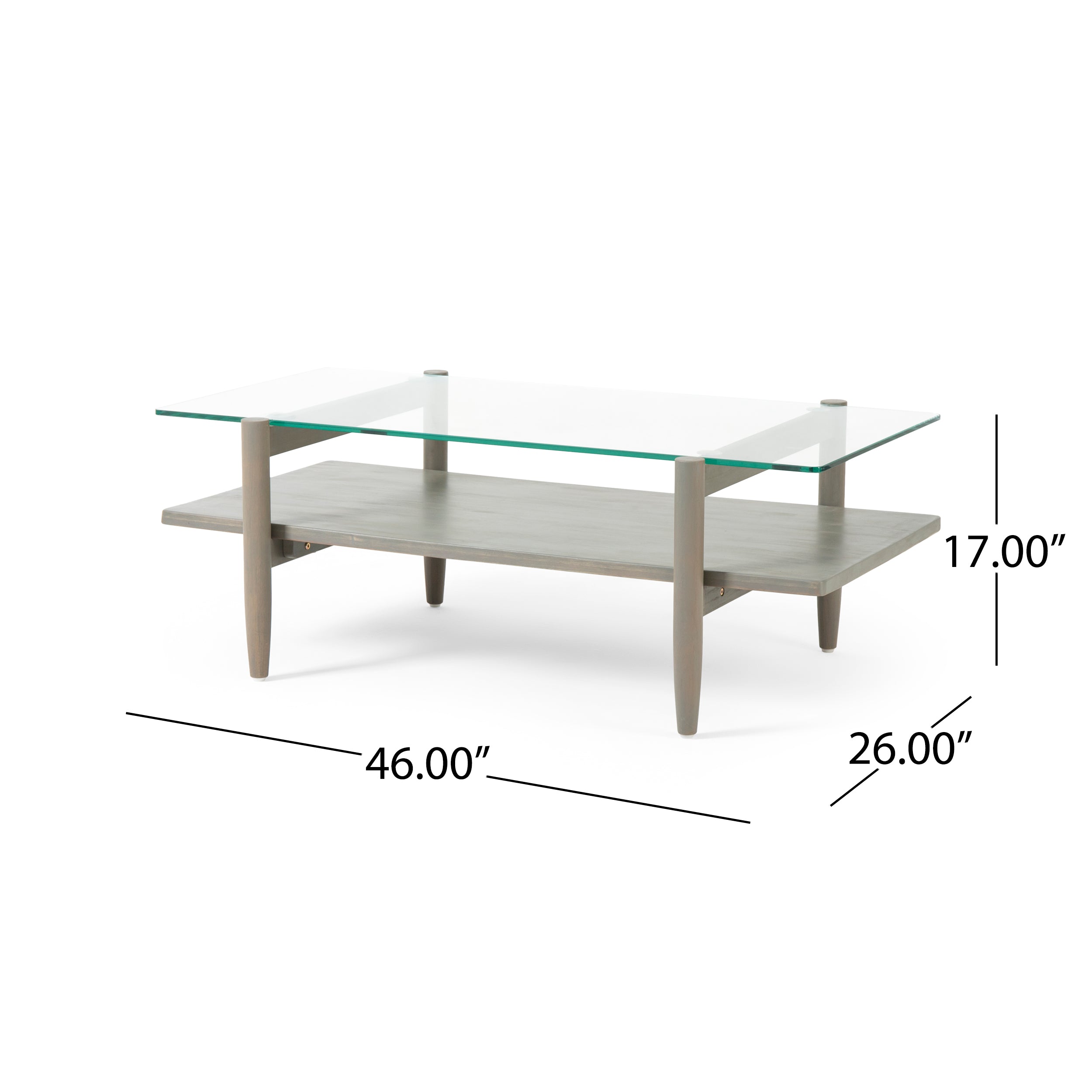 Noble House Grantlee Acacia Wood Coffee Table with Tempered Glass Top, Gray Finish