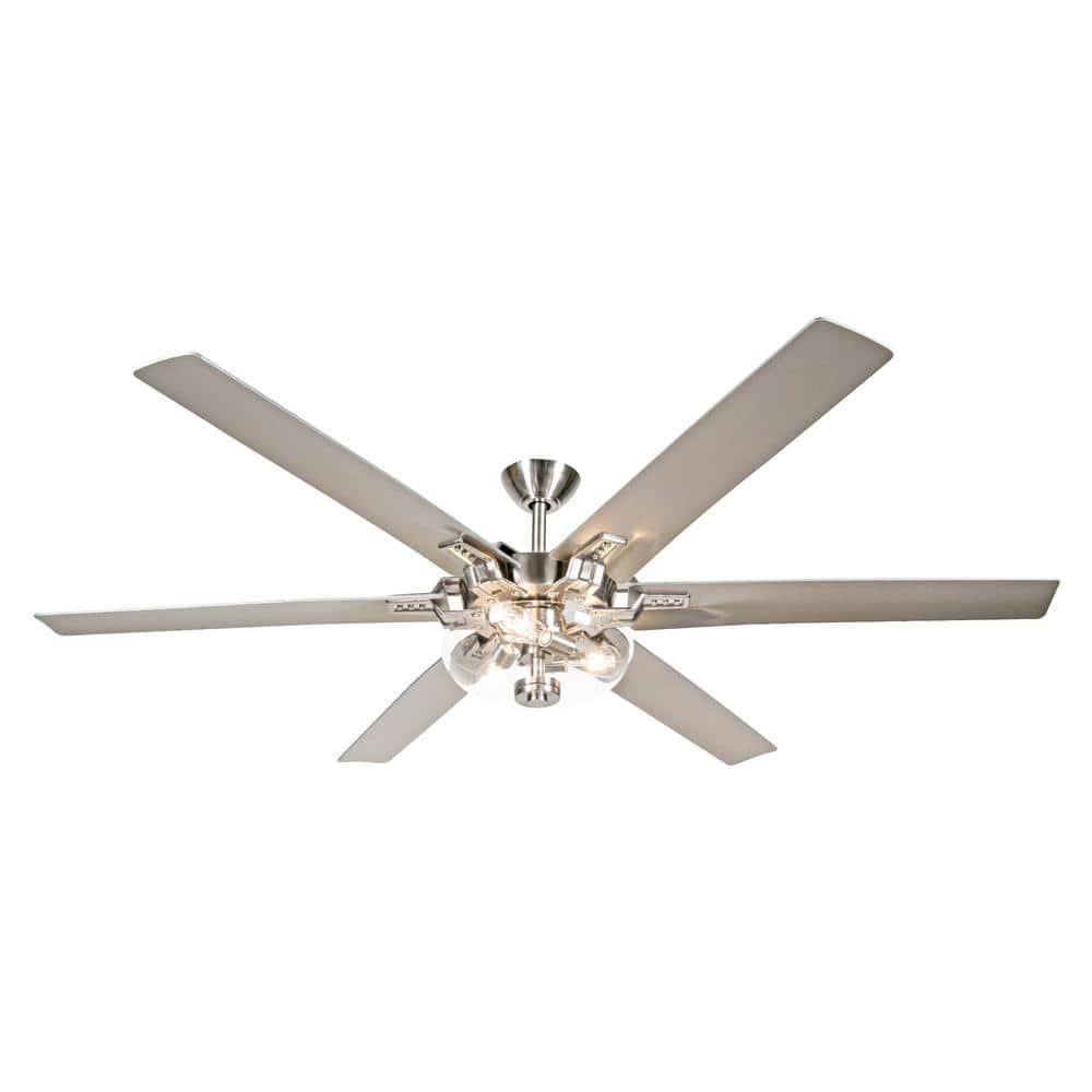 Flint GARDEN 70 in Brushed Nickel 6 Blades Indoor Ceiling Fan with Glass Light Kit and Remote Control