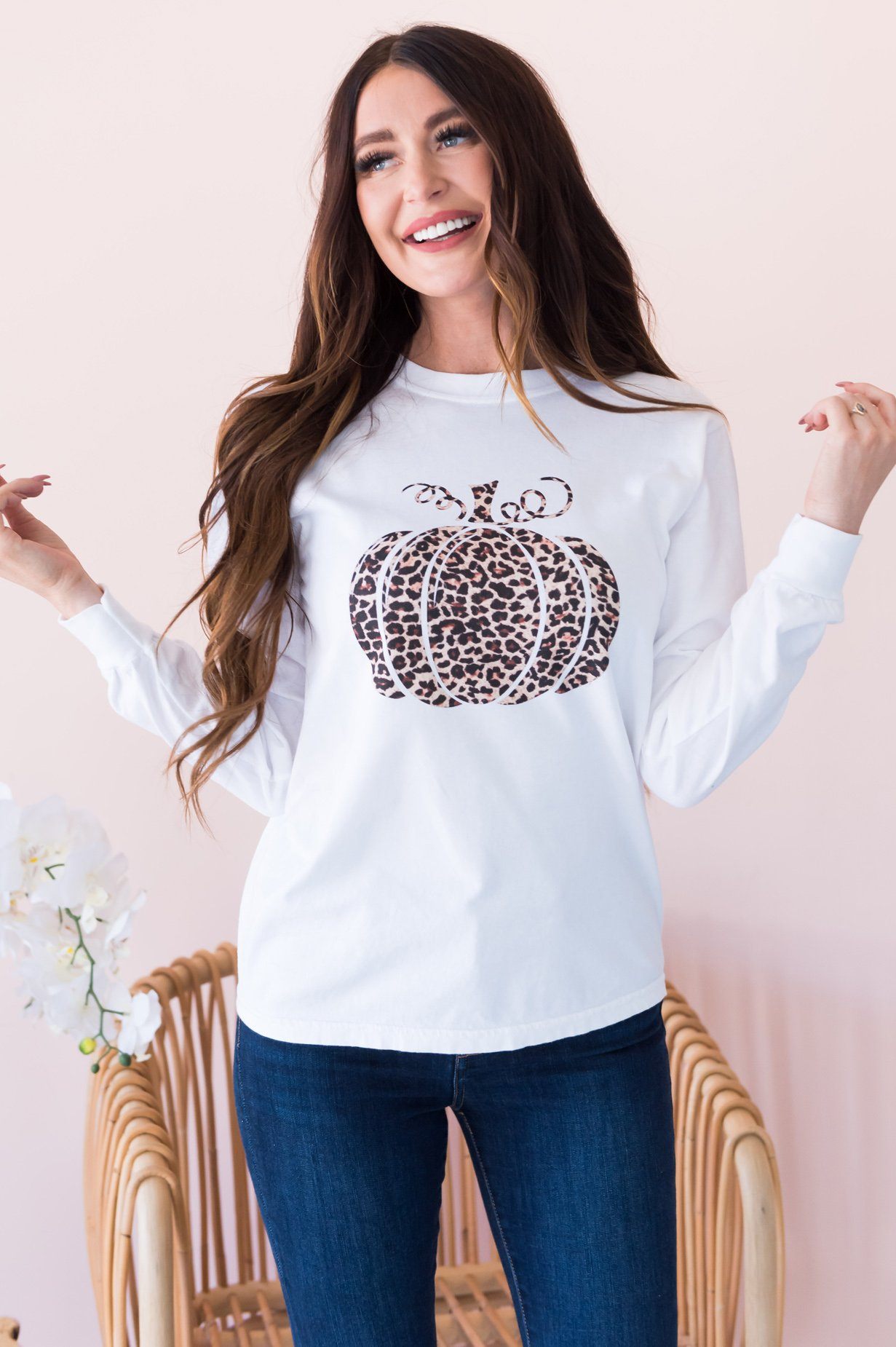 Leopard Pumpkin Long Sleeve Modest Tee