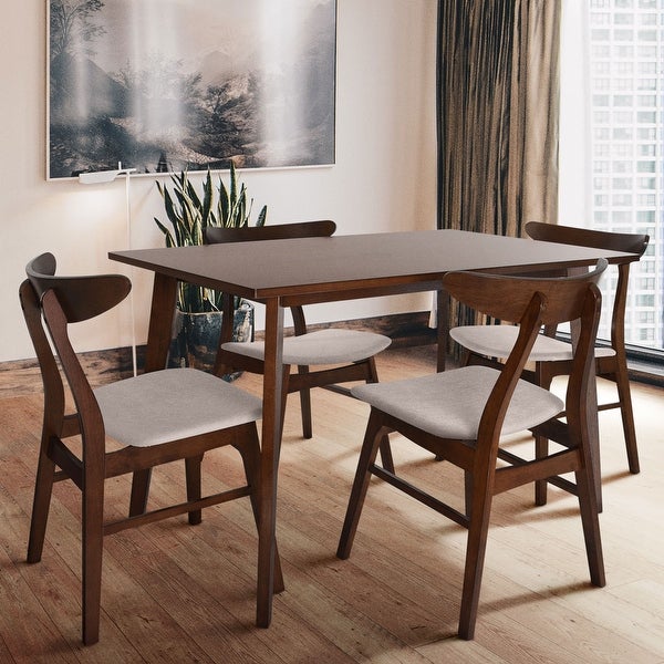 Zenvida Mid Century 5 Piece Dining Set Wood Table Fabric Chairs Seats Four