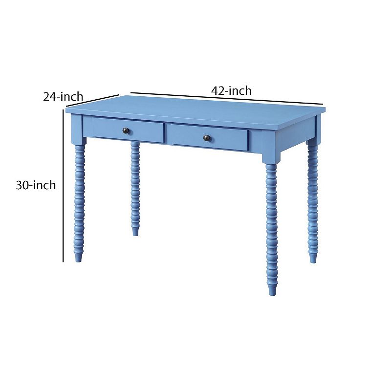 Recatngular Wooden Storage Drawer Writing Desk， Blue