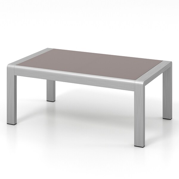 Outdoor Rectangle Coffee Table with Tempered Glass Tabletop for Backyard Poolside