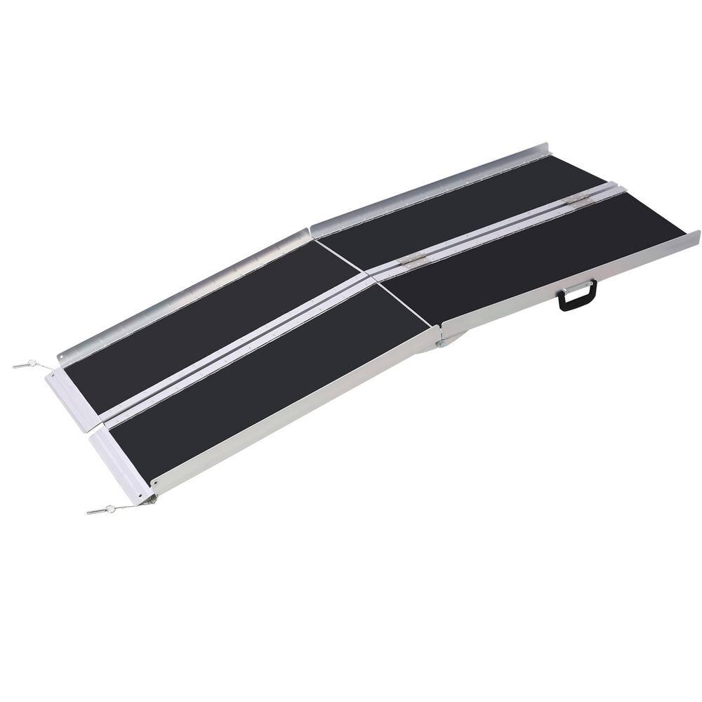 Tidoin 7 ft. Aluminum 700 lbs. Capacity Portable and Foldable Wheelchair Ramps in Black with Non-Skid Surface GH-YDW4-144