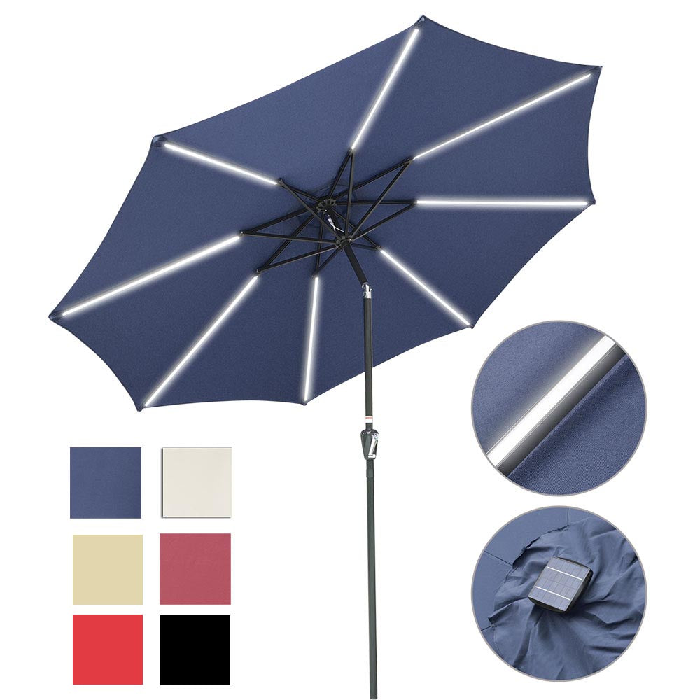 Yescom Solar Umbrella w/ Lights Tilt Market Umbrella 10ft 8-Rib