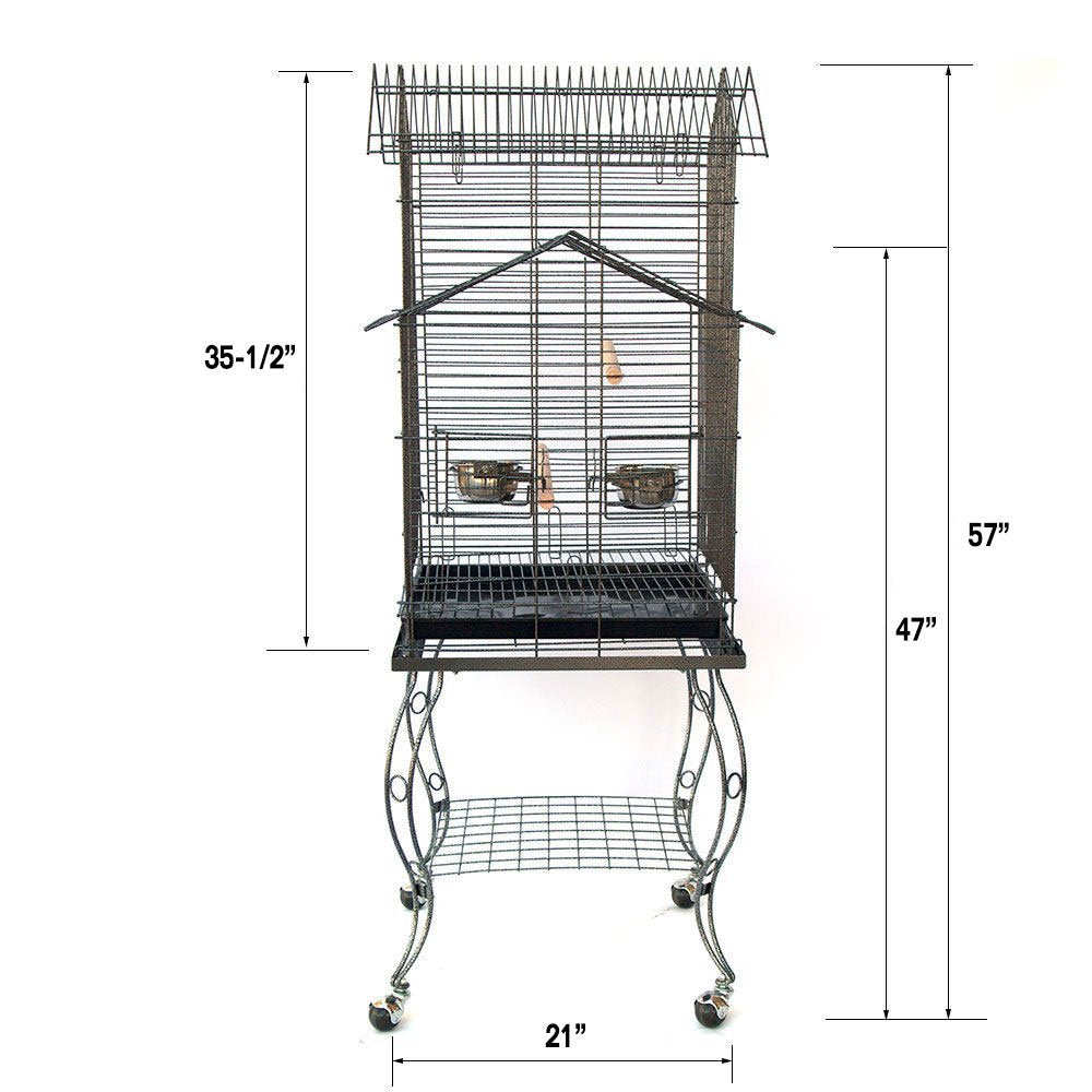 Large Deluxe Pagoda House Canary Parakeet Cockatiel Cockatoos Lovebird Finch Bird Cage with Detachable Rolling Stand